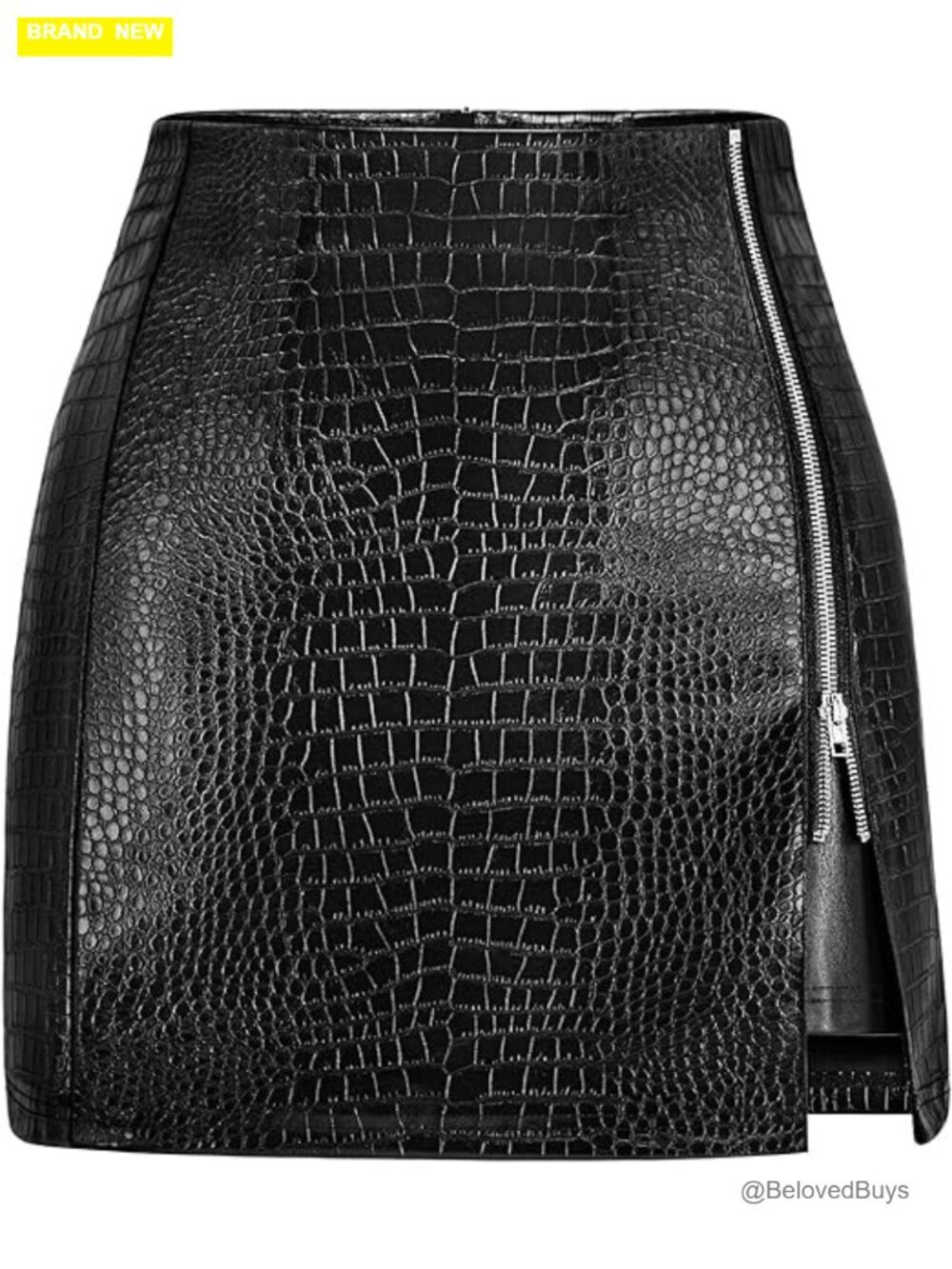 Faux Leather Mini Skirt High Waisted Zipper Slit Bodycon Pencil Skirt